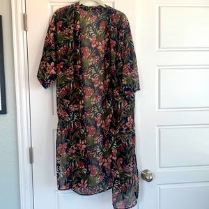 Forever21 Long Sheer Tropical Print Kimono size S